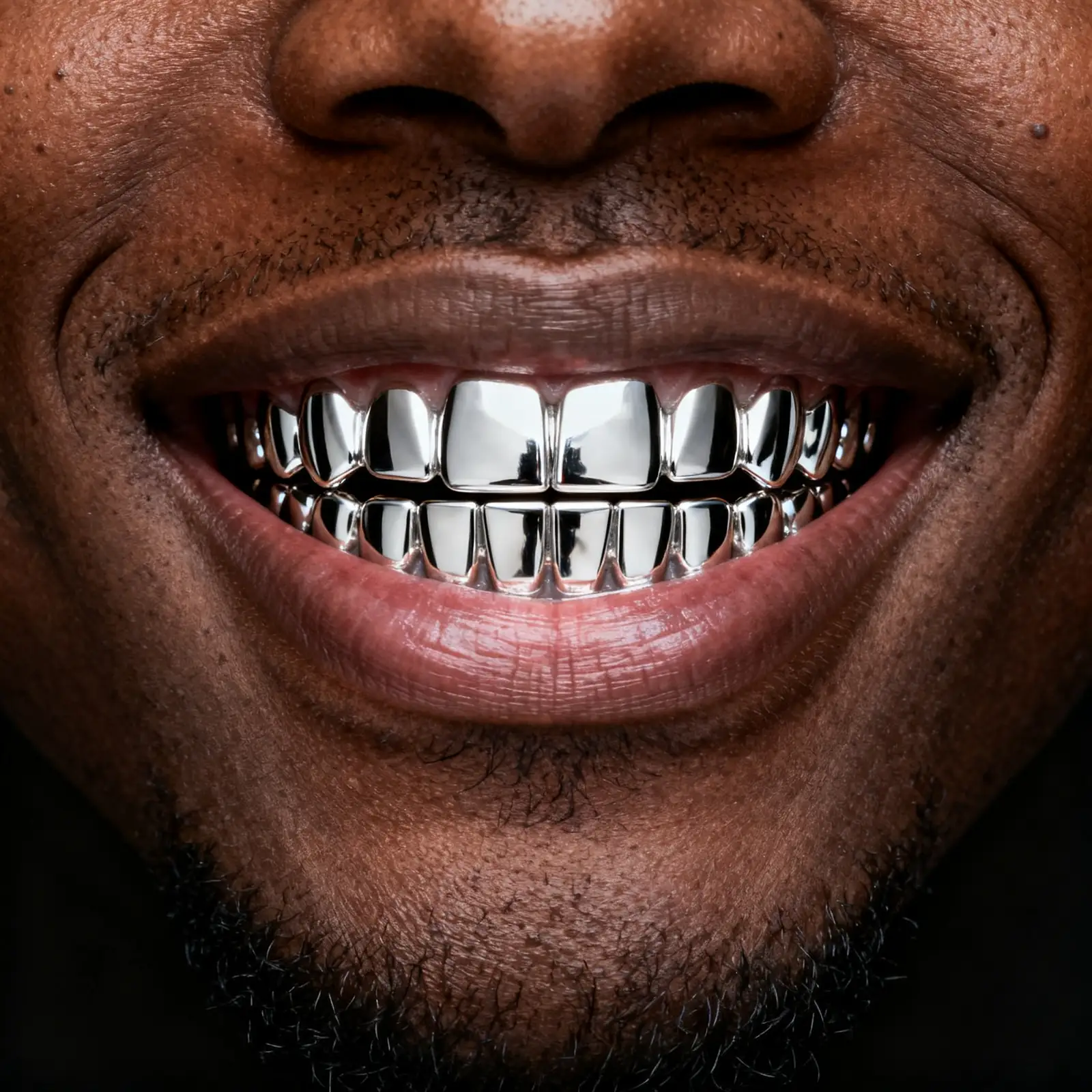 Grillz Essential in lega cromo-cobalto indossato, resa illustrativa del risultato