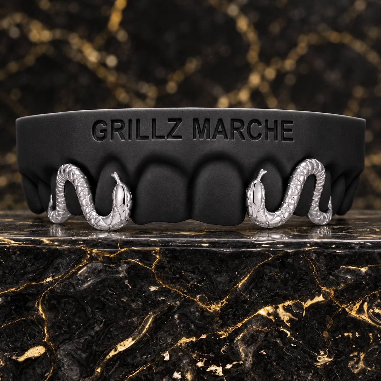 Serpenti: grillz su misura su 6 denti, cromo-cobalto lucidato a specchio
